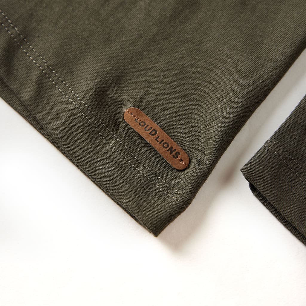 Langærmet T-shirt til børn str. 116 kakifarvet