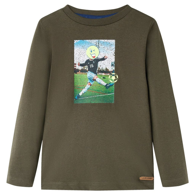 Langærmet T-shirt til børn str. 128 kakifarvet