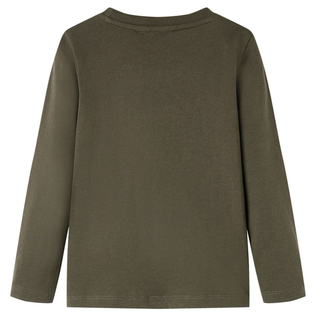 Langærmet T-shirt til børn str. 128 kakifarvet