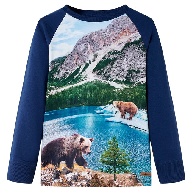Langærmet T-shirt til børn str. 128 marineblå