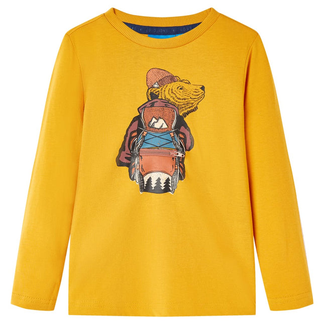 Langærmet T-shirt til børn str. 104 okkergul