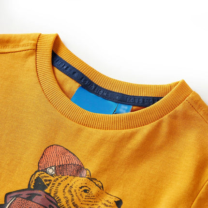 Langærmet T-shirt til børn str. 104 okkergul