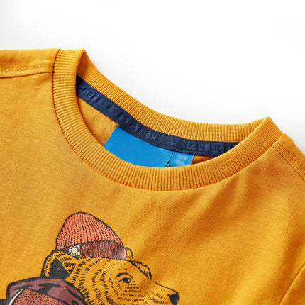 Langærmet T-shirt til børn str. 128 okkergul