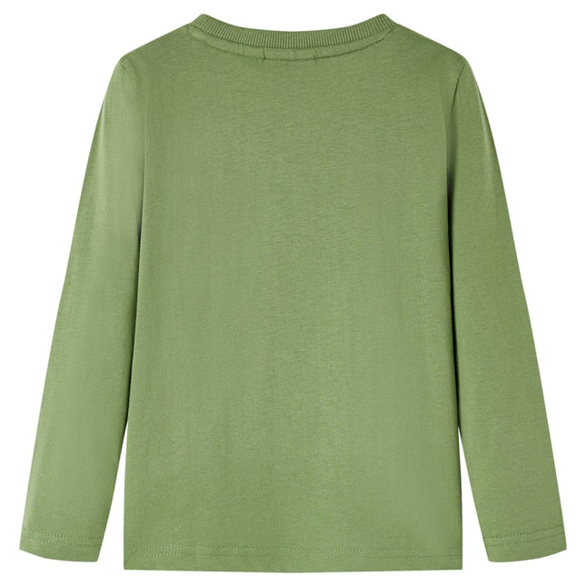 Langærmet T-shirt til børn str. 104 lys kakifarve