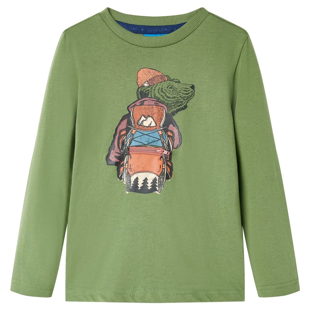 Langærmet T-shirt til børn str. 128 lys kakifarve