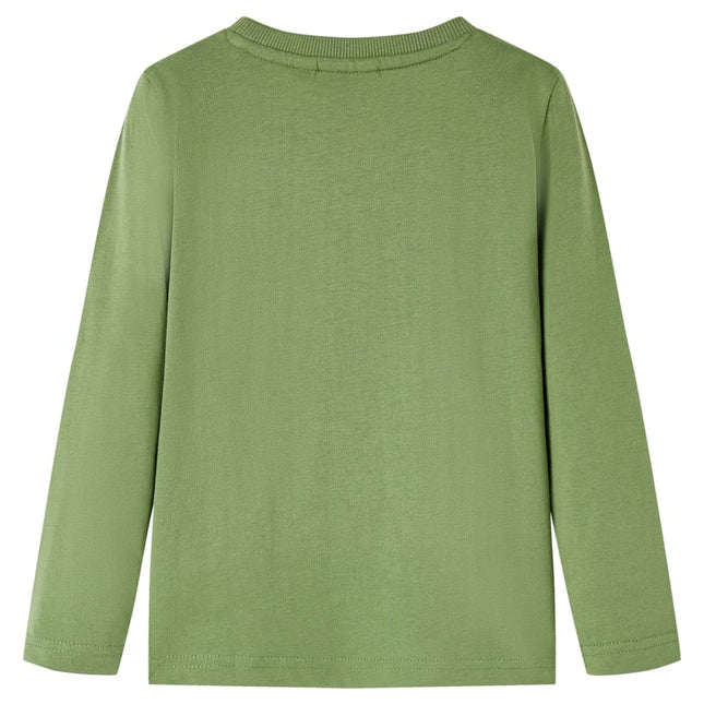 Langærmet T-shirt til børn str. 128 lys kakifarve