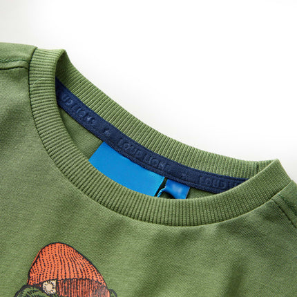 Langærmet T-shirt til børn str. 128 lys kakifarve