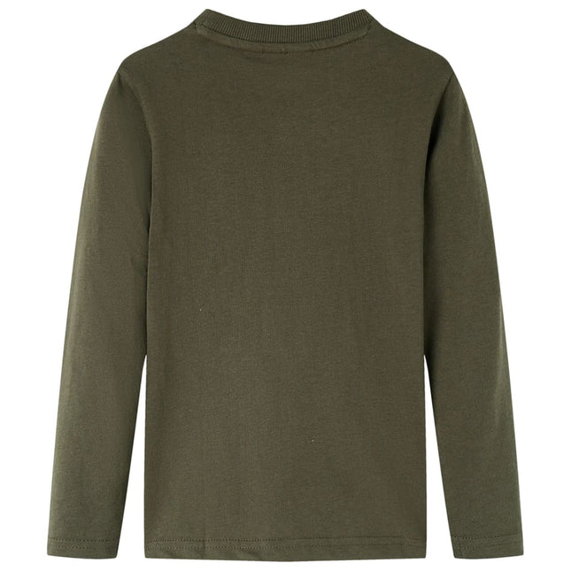 Langærmet T-shirt til børn str. 104 kakifarvet