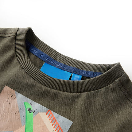 Langærmet T-shirt til børn str. 104 kakifarvet