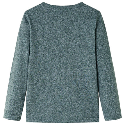 Langærmet T-shirt til børn str. 116 grønmeleret