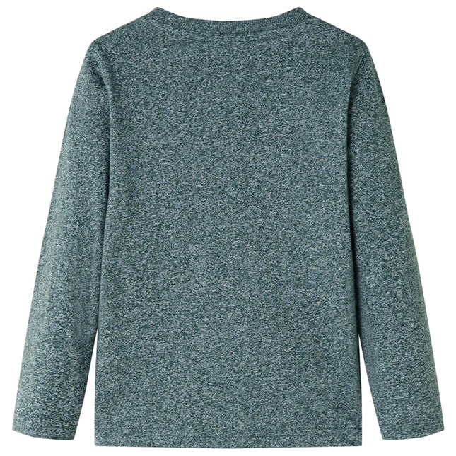 Langærmet T-shirt til børn str. 116 grønmeleret