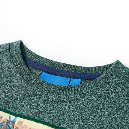 Langærmet T-shirt til børn str. 128 grønmeleret