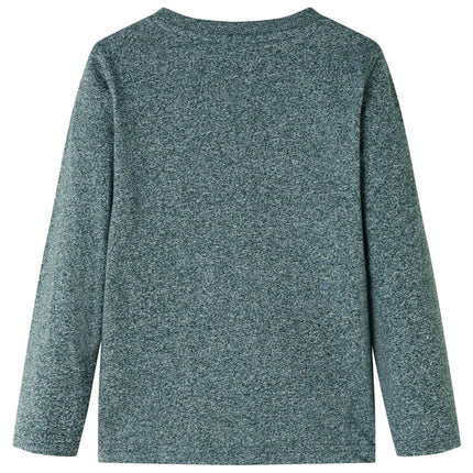 Langærmet T-shirt til børn str. 140 grønmeleret