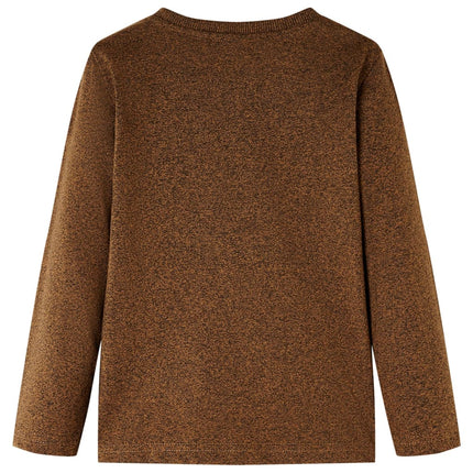 Langærmet T-shirt til børn str. 104 cognacmeleret