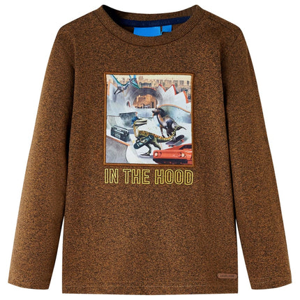 Langærmet T-shirt til børn str. 116 cognacmeleret
