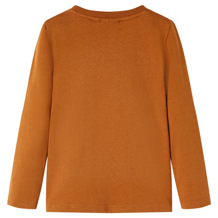 Langærmet T-shirt til børn str. 104 cognacfarvet