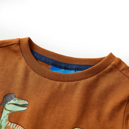 Langærmet T-shirt til børn str. 104 cognacfarvet