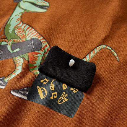 Langærmet T-shirt til børn str. 104 cognacfarvet