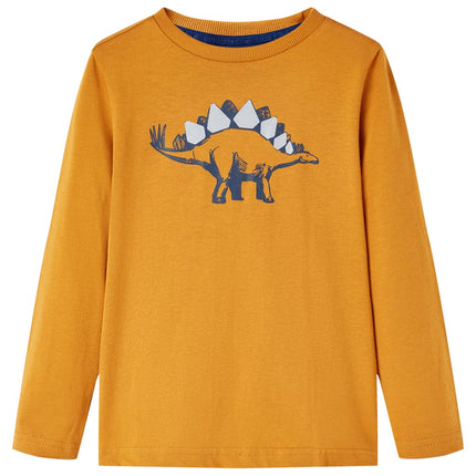 Langærmet T-shirt til børn str. 92 okkergul