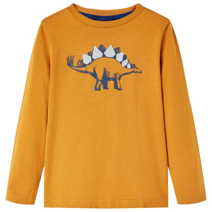 Langærmet T-shirt til børn str. 104 okkergul