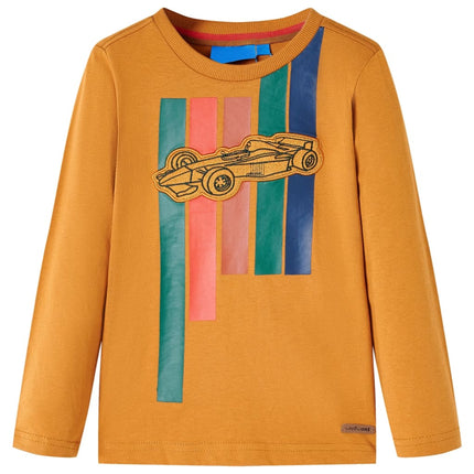 Langærmet T-shirt til børn str. 104 cm okkergul