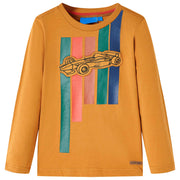 Langærmet T-shirt til børn str. 116 cm okkergul