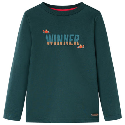 Langærmet T-shirt til børn str. 116 mørkegrøn