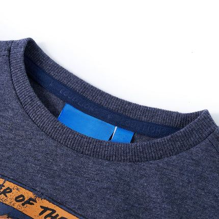 Langærmet T-shirt til børn str. 128 mørk blåmeleret