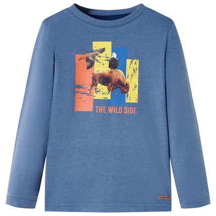 Langærmet T-shirt til børn str. 140 blåmeleret