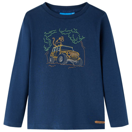 Langærmet T-shirt til børn str. 116 marineblå