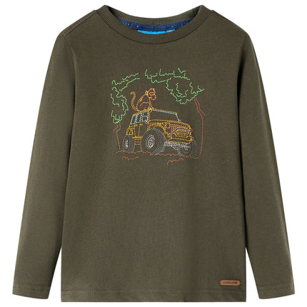 Langærmet T-shirt til børn str. 92 kakifarvet