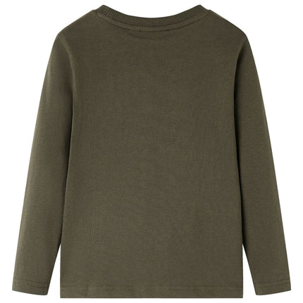 Langærmet T-shirt til børn str. 92 kakifarvet