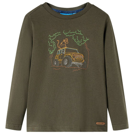 Langærmet T-shirt til børn str. 128 kakifarvet