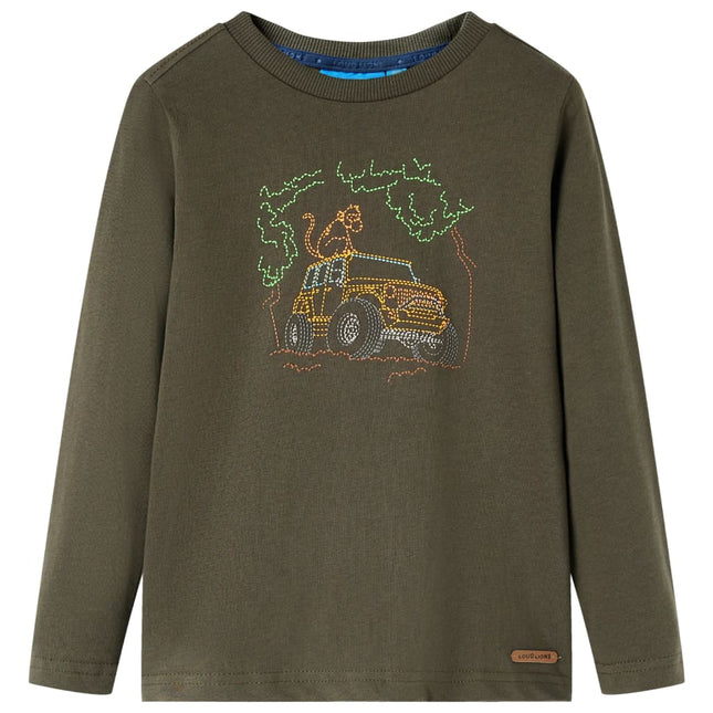 Langærmet T-shirt til børn str. 128 kakifarvet