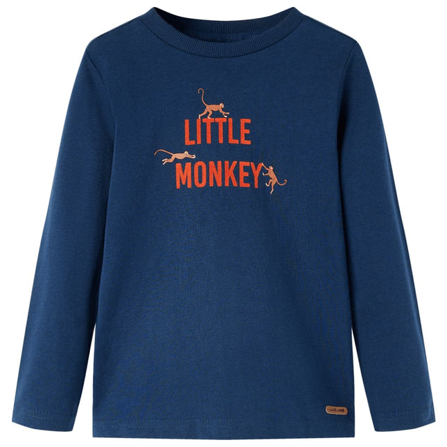 Langærmet T-shirt til børn str. 116 marineblå