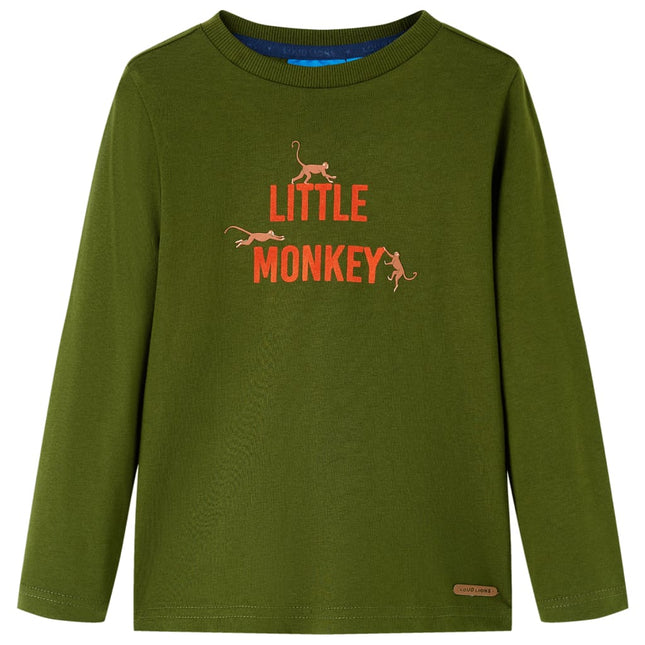 Langærmet T-shirt til børn str. 104 kakifarvet