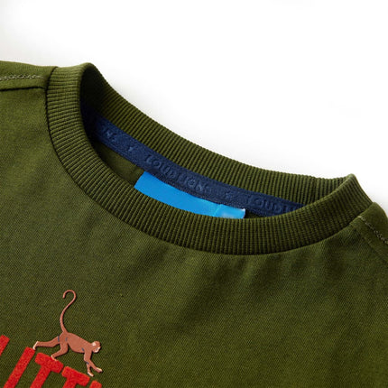 Langærmet T-shirt til børn str. 116 kakifarvet