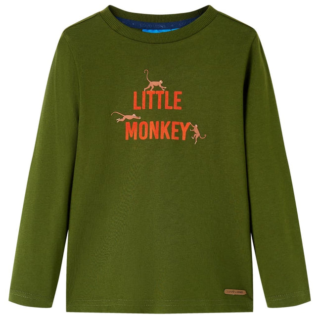Langærmet T-shirt til børn str. 128 kakifarvet