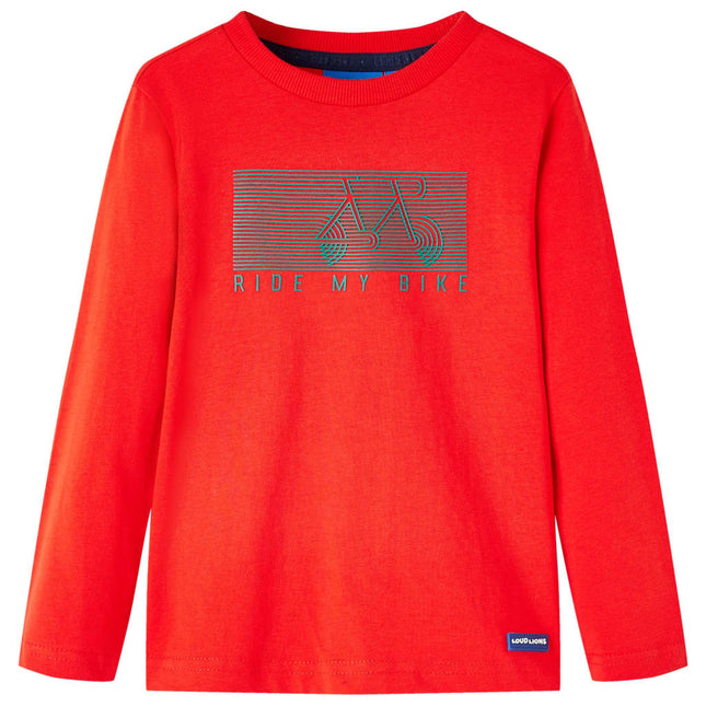Langærmet T-shirt til børn str. 116 rød