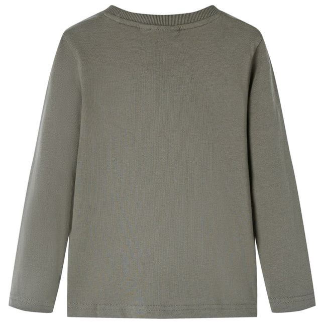 Langærmet T-shirt til børn str. 92 kakifarvet