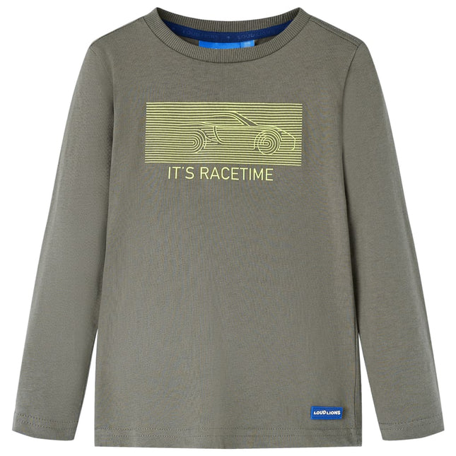 Langærmet T-shirt til børn str. 104 kakifarvet