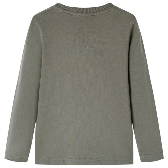 Langærmet T-shirt til børn str. 104 kakifarvet