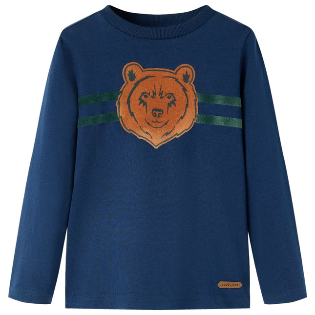 Langærmet T-shirt til børn str. 116 marineblå