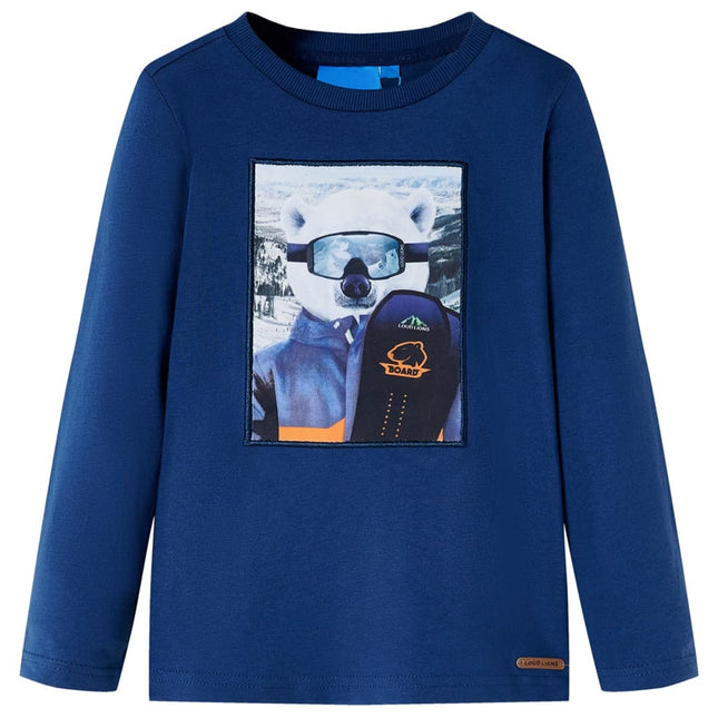 Langærmet T-shirt til børn str. 116 jeansblå