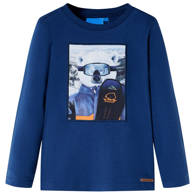 Langærmet T-shirt til børn str. 128 jeansblå