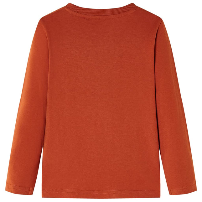 Langærmet T-shirt til børn str. 116 rustfarvet
