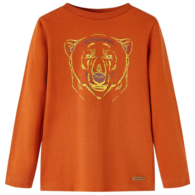 Langærmet T-shirt til børn str. 104 rustfarvet