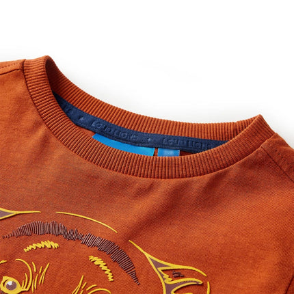 Langærmet T-shirt til børn str. 104 rustfarvet