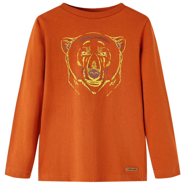 Langærmet T-shirt til børn str. 116 rustfarvet