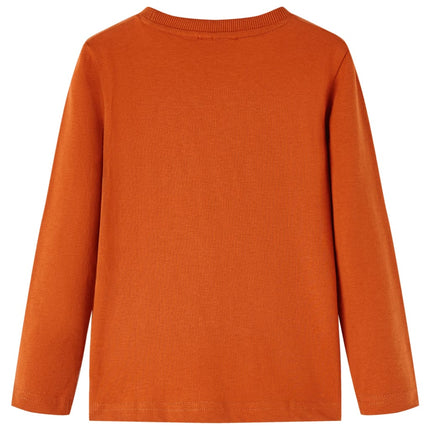Langærmet T-shirt til børn str. 116 rustfarvet